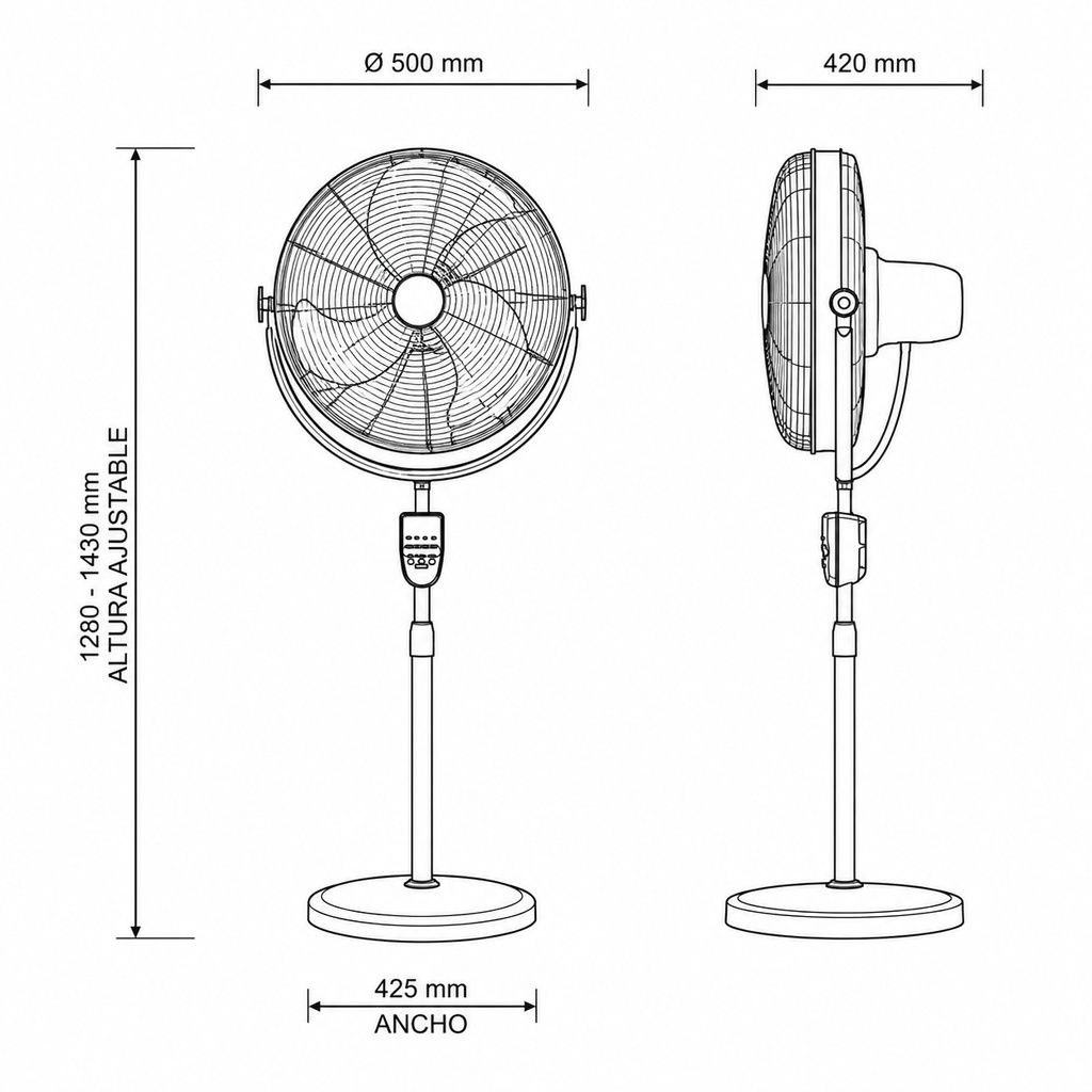 VENTILADOR INDUSTRIAL METALICO DE PIE Y MANDO FORMA "U" 100W Ø50