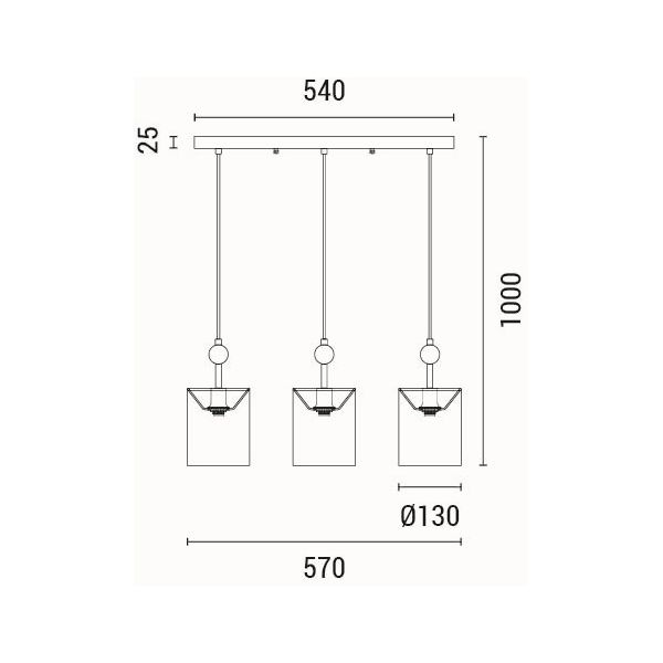 LÁMPARA DE TECHO COLGANTE DE TELA  3xE14 MAX 15W 570x130x1000mm ARTE ILLUMINA VERONA