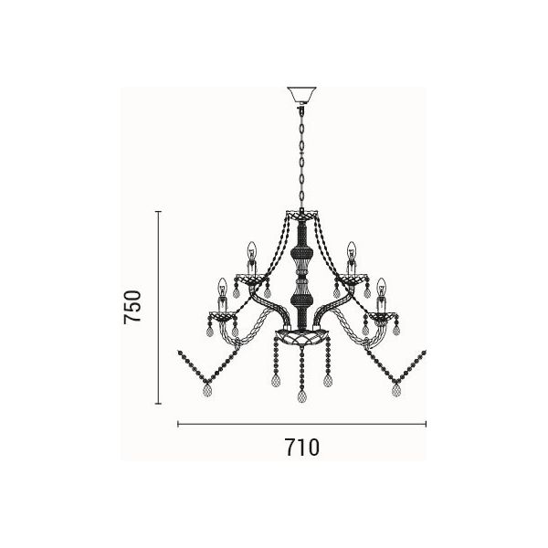 LÁMPARA DE TECHO COLGANTE METAL-VIDRIO TRANSPARENTE 9xE14 MAX 15W 710x1750mm BLANCO ARTE ILLUMINA KRISTALLO