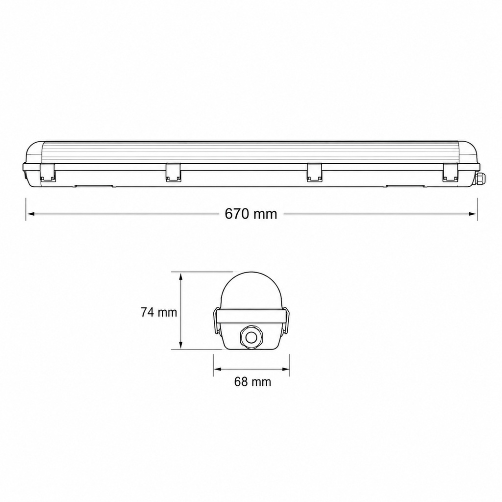 PANTALLA ESTANCA PARA TUBO LED 1x0,60m CON CLIPS INOX