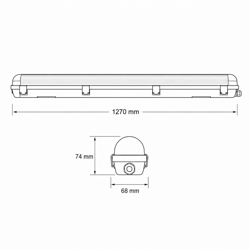 PANTALLA ESTANCA PARA TUBO LED 1x1,20m CON CLIPS INOX