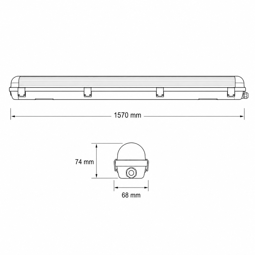 PANTALLA ESTANCA PARA TUBO LED 1x1,50m CON CLIPS INOX