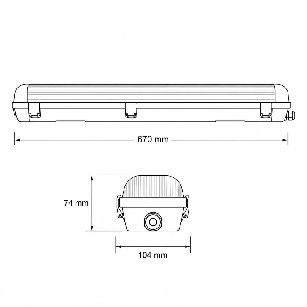 PANTALLA ESTANCA PARA TUBO LED 2x0,60m CON CLIPS INOX
