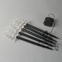 LÍNEA 5 LED 3mm, 5 ÁRBOLES CON PISTA DE TIERRA 37cm, PANEL SOLAR CON SENSOR DE LUZ, CABLE PVC NEGRO, LED BLANCO CÁLIDO, POR 35cm, CABLE 2m, IP44