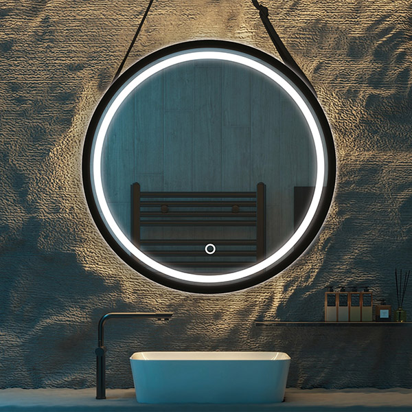 ESPEJO REDONDO TÁCTIL LED CON CINTURÓN NEGRO 20W 1680lm 3CCT(3000-4000-6000K) Ø600mm "MIRO" ARTE ILLUMINA