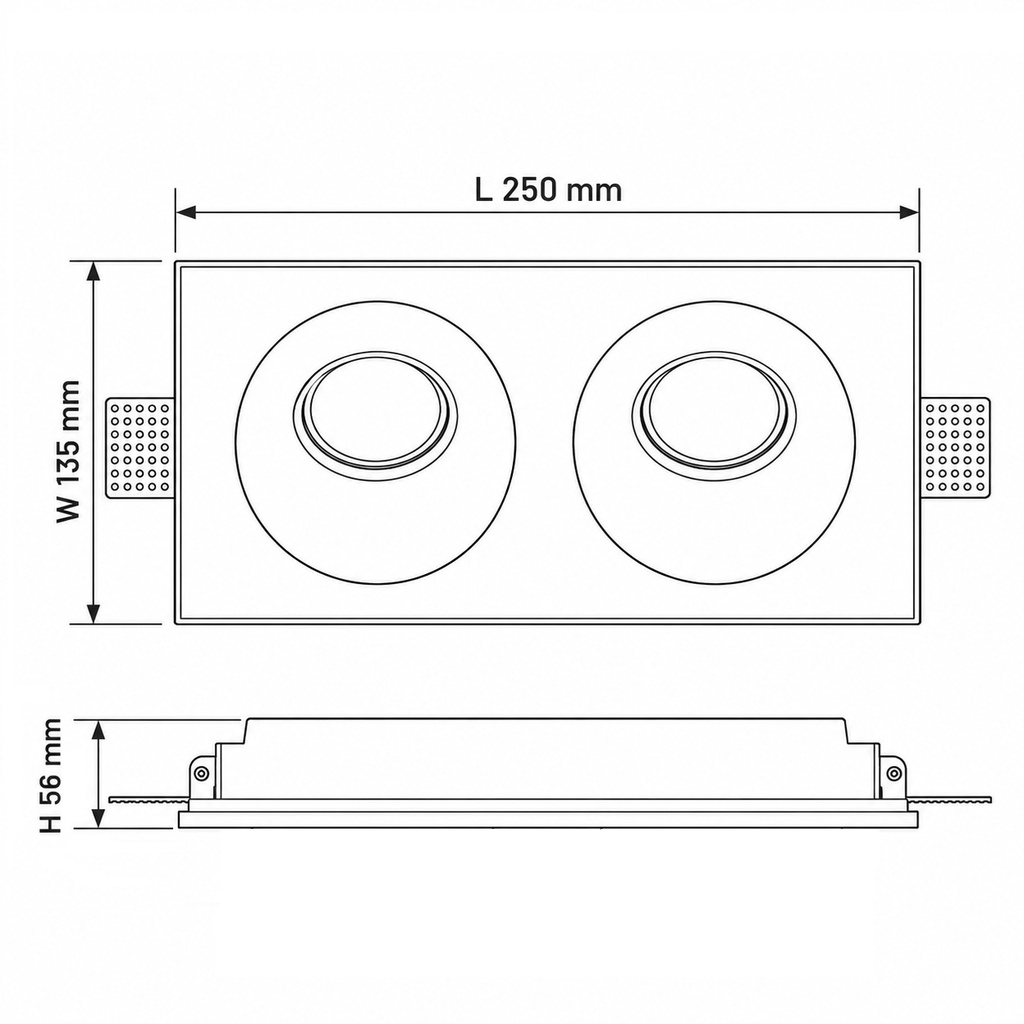 SPOT PLASTER DOBLE CUADRADO ILUMINACION INDIRECTA GU10 250x135x56