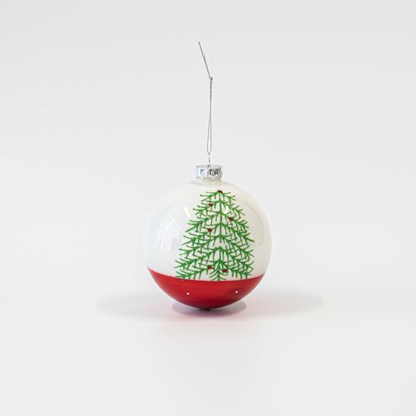 BOLA DE CRISTAL, BLANCO-ROJO, CON DISEÑOS BRILLANTES, SET 4UNDS, 10cm
