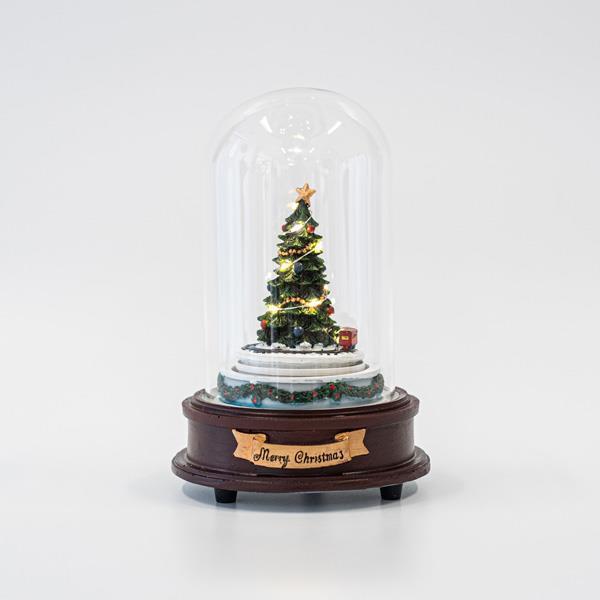 CÚPULA DE CRISTAL, CON ÁRBOL ILUMINADO EN EL INTERIOR, FUNCIONA CON PILAS, LED, CON MÚSICA Y MOVIMIENTO, 13,5x13,5x20cm