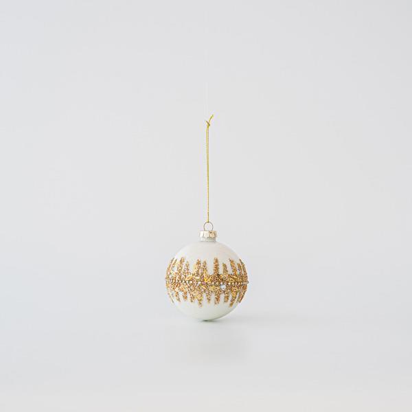 BOLA DE CRISTAL, BLANCA, CON BRILLO DORADO, SET 4UNDS, 8cm