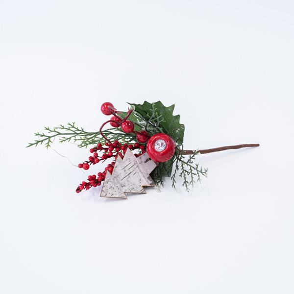 PICO CON HOJAS DE MANZANA Y DECORATIVOS ROJOS, 25cm