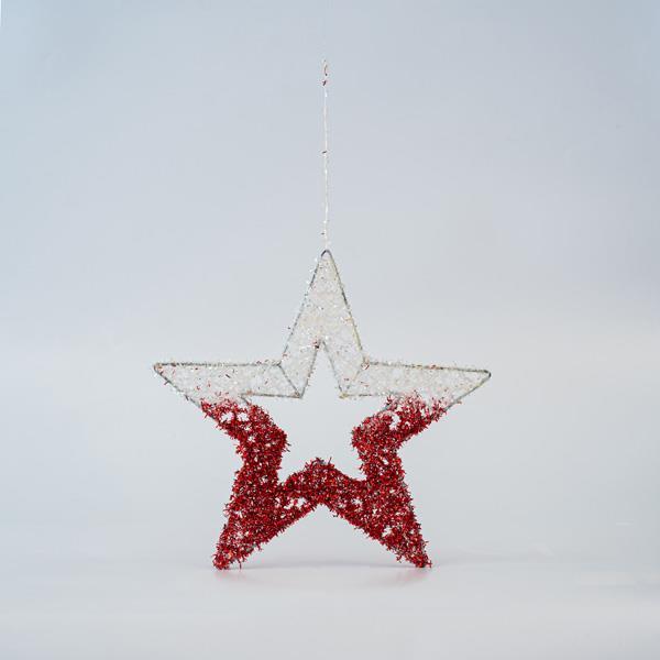 ESTRELLA PARA COLGAR, REJILLA, BLANCO-ROJO, 25cm