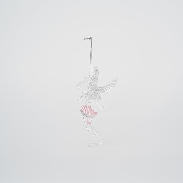 HADA DE ACRÍLICO, ROSA PERLADO MATE, CON BRILLO PLATA, 6,9x14cm