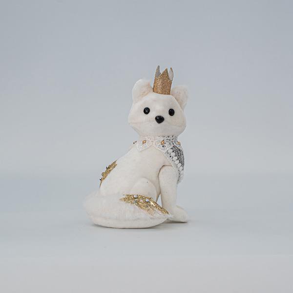 ZORRO DE TERCIOPELO, BLANCO, CON BRILLO DORADO, 14x13x7cm