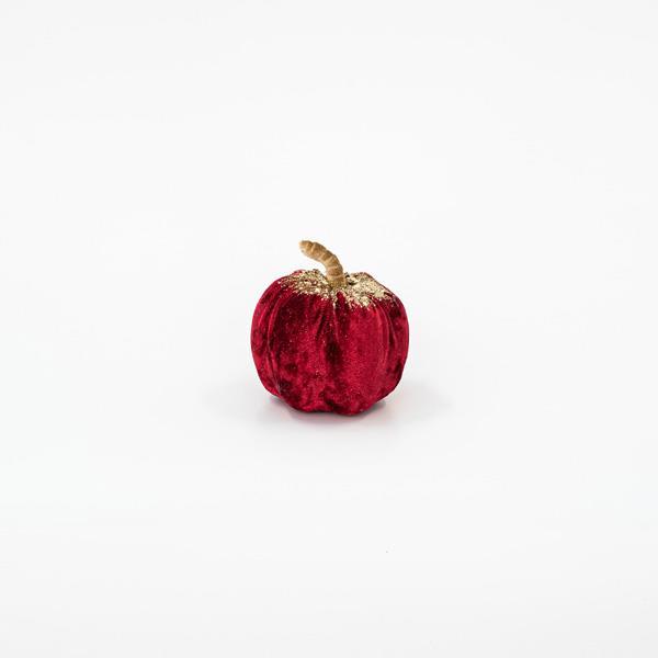 CALABAZA DE TERCIOPELO, BURDEOS, CON BRILLO DORADO, 8cm