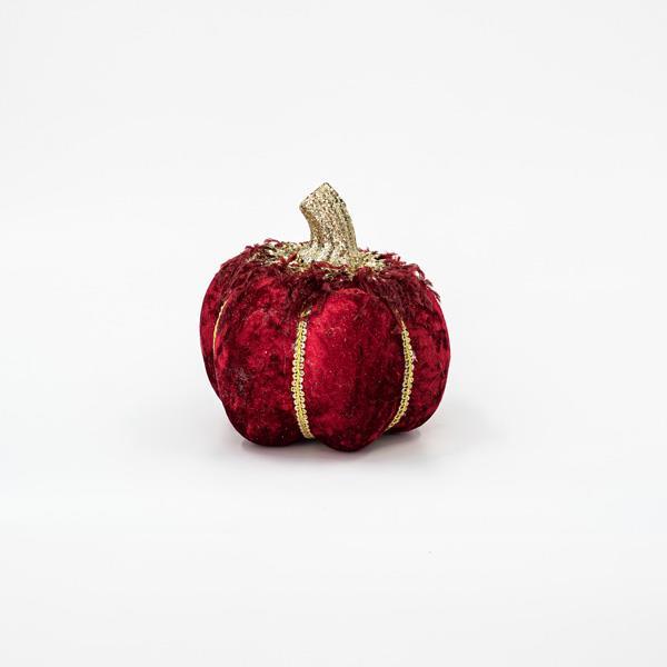 CALABAZA DE TERCIOPELO, BURDEOS, CON BRILLO DORADO, 15cm