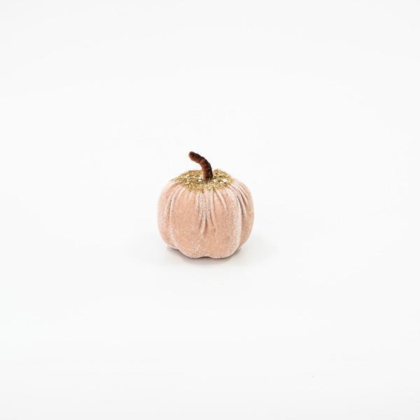 CALABAZA DE TERCIOPELO, SALMON, CON BRILLO DORADO, 8cm