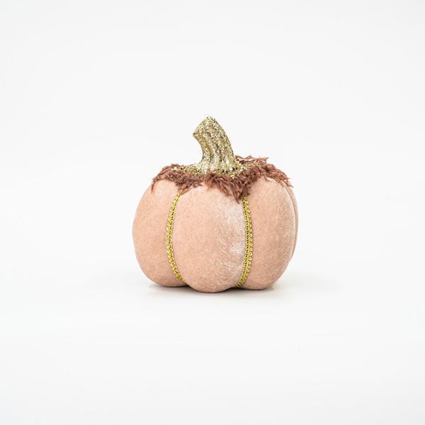 CALABAZA DE TERCIOPELO, SALMON, CON BRILLO DORADO, 15cm