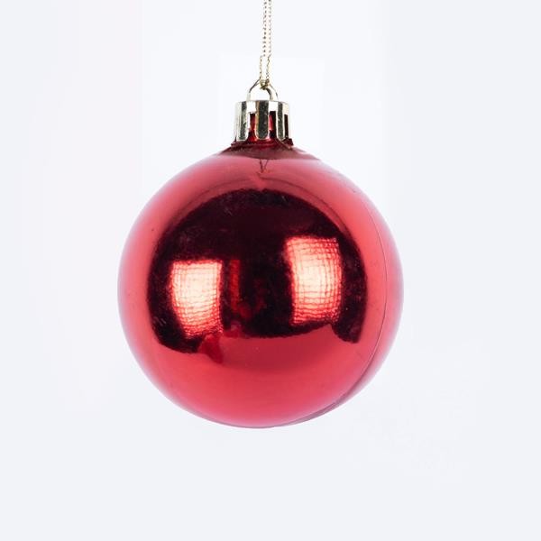 BOLA DE PLÁSTICO, ROJA, BRILLANTE, SET 6 UNIDADES, 8cm