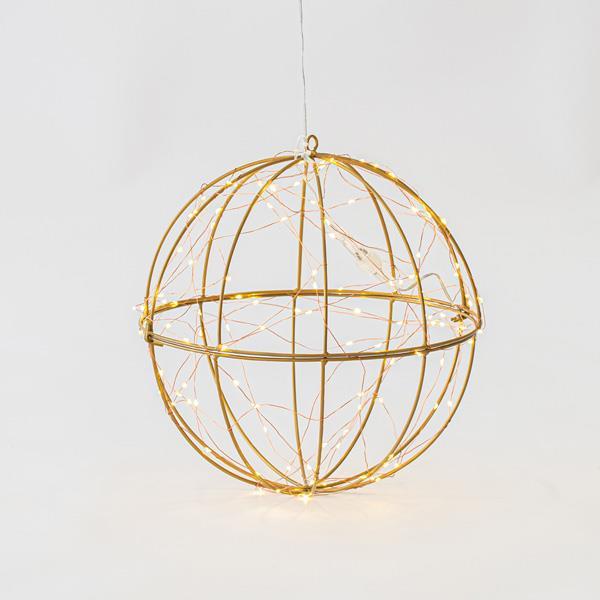 BOLA DE METAL ILUMINADA, 120 LED BLANCO CÁLIDO, CON ADAPTADOR, CABLE DE COBRE, CABLE DE 500 cm, 30 cm, IP44