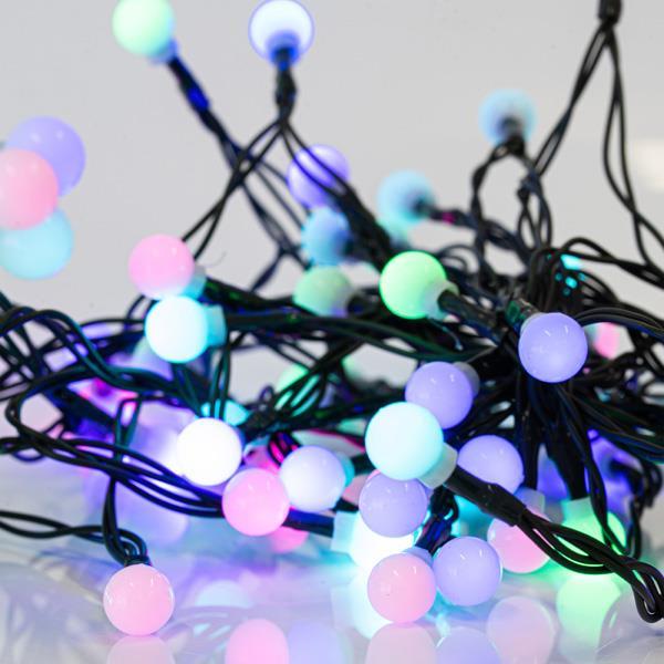 LÍNEA, 40 LED 5mm, BOLA LECHOSA 1,20cm, ADAPTADOR FIJO 4,5V, CABLE VERDE, LED MULTICOLOR POR 10cm, CABLE 3m, IP44