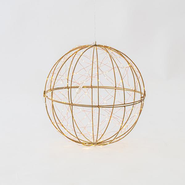 BOLA DE METAL ILUMINADA, 240 LED BLANCO CÁLIDO, CON ADAPTADOR, CABLE DE COBRE, CABLE DE 500 cm, 40 cm, IP44
