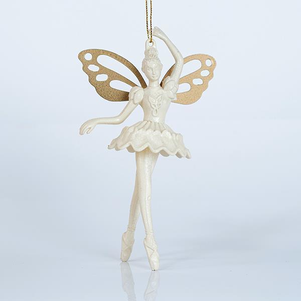 HADA ACRÍLICO, CON PLUMAS BEIGE, CON BRILLO, 9,7x15,7cm