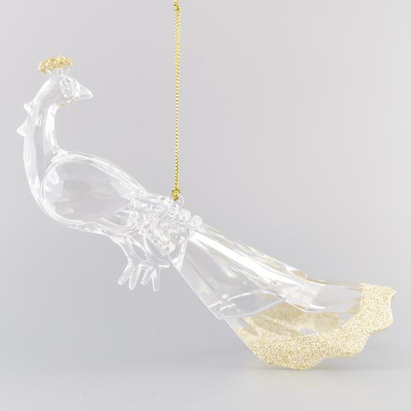 PAVO REAL ACRÍLICO CON BRILLO DORADO SOBRE CORONA, 17,8cm