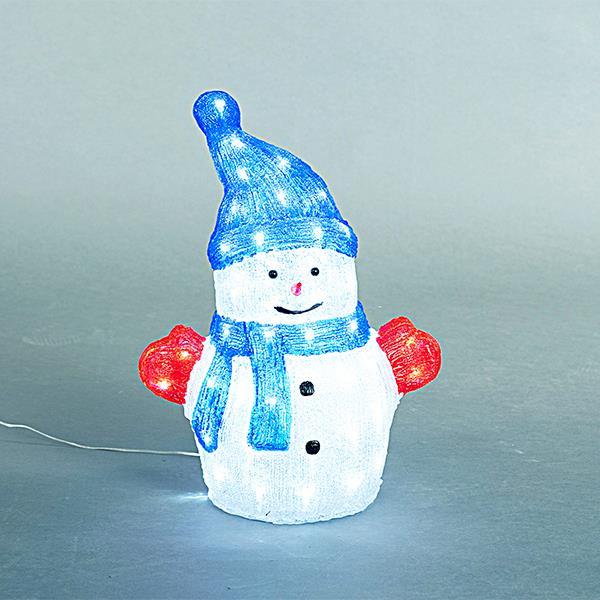 MUÑECO DE NIEVE ACRÍLICO, 31V, 80 LED BLANCO, CON ADAPTADOR, CABLE 500cm, 31x24x50cm, IP44