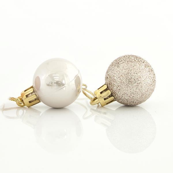 BOLAS BEIGE, PLÁSTICO, SET 27PZS, (9 PERLA, 18 GLITTER), 3cm