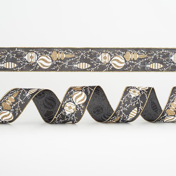 CINTA NEGRA, CON ADORNOS BLANCOS Y DORADOS, 6,35cm, 10A