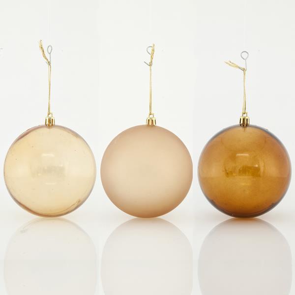 BOLAS MARRÓN-ORO, PLÁSTICO, SET 6PZS, 10cm