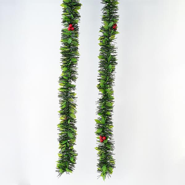 TRENZA NAVIDEÑA, VERDE CON HOJAS Y BAYAS, _9cm, 200cm