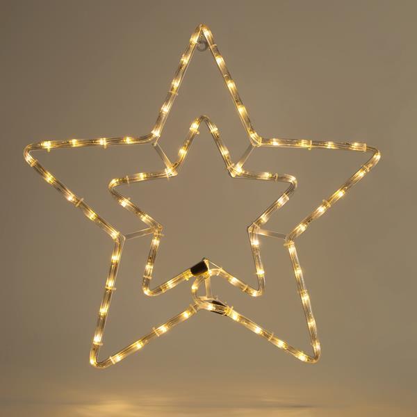 ESTRELLA DOBLE, CABLE LUMINOSO LED 3m, 2 VÍAS, CON PROGRAMA, BLANCO CÁLIDO, 55x56cm, IP44
