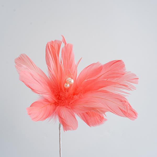 FLOR CON PLUMAS, ROSA, 28cm