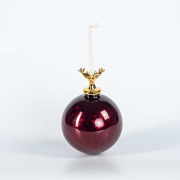 BOLA DE CRISTAL CON RENO DE PORCELANA, ROJO OSCURO, 10cm, UDS 1