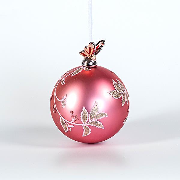 BOLA DE CRISTAL, ROSA POLVO CON MARIPOSA DE PORCELANA, 10cm, UDS 1