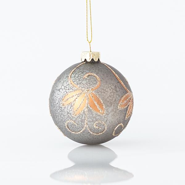 BOLA DE CRISTAL, GRIS, CON DISEÑOS DE CHAMPÁN, SET 4PCS, 8cm