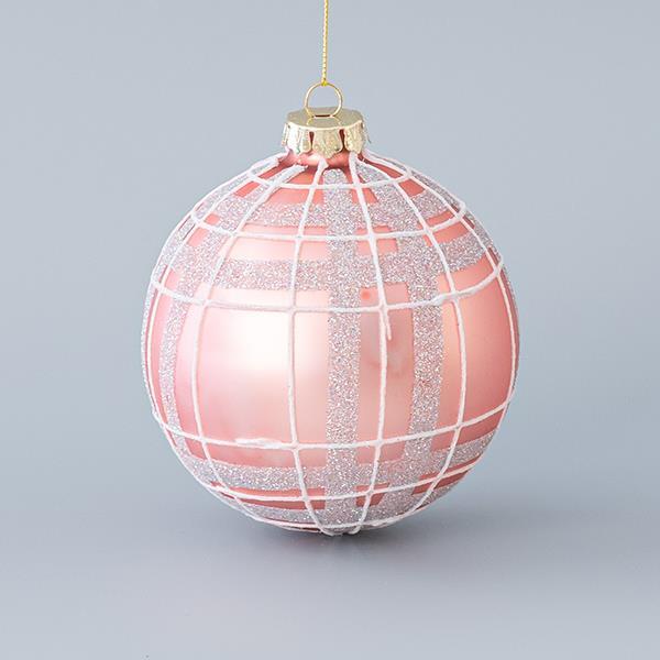 BOLA DE CRISTAL, ROSA MATE, CON BRILLO PLATA, SET 4PZS, 10cm