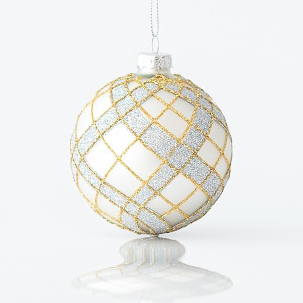 BOLA DE CRISTAL, PLATA MATE, CON BRILLO PLATA, SET 4PZS, 8cm