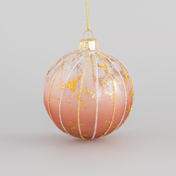 BOLA DE CRISTAL, ROSA TRANSPARENTE, CON DISEÑOS EN PLATA Y ORO, SET 4PZS, 8cm