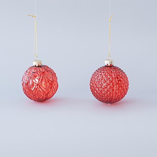 BOLA DE CRISTAL, ROJA TRANSPARENTE, SET 4PCS, 8cm