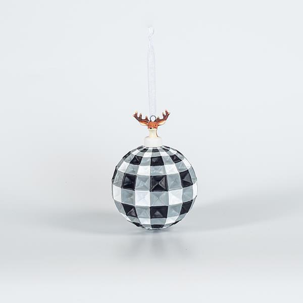 BOLA DE CRISTAL, CON RENO DE PORCELANA, CUADROS NEGROS, 9cm, UDS 1