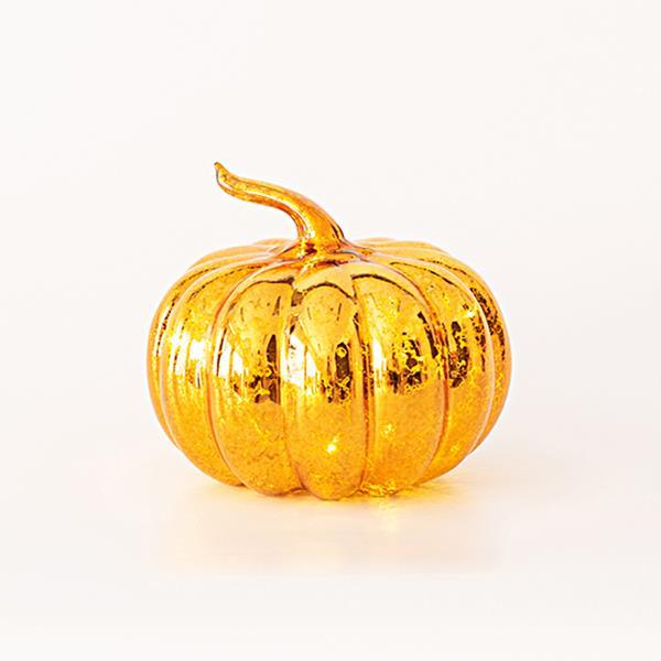 CALABAZA DE VIDRIO CON LUZ LED, PILAS, NARANJA, 17x14,5cm