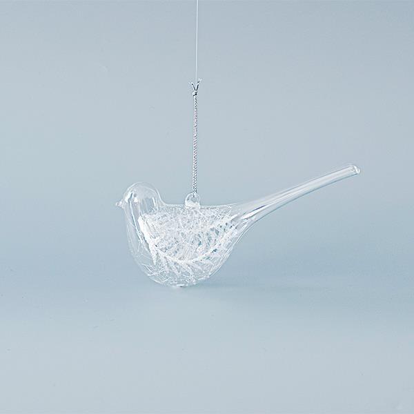 ADORNO DE VIDRIO, PAJARO, TRANSPARENTE, SET 4PZS, 15,8x5x7,5cm