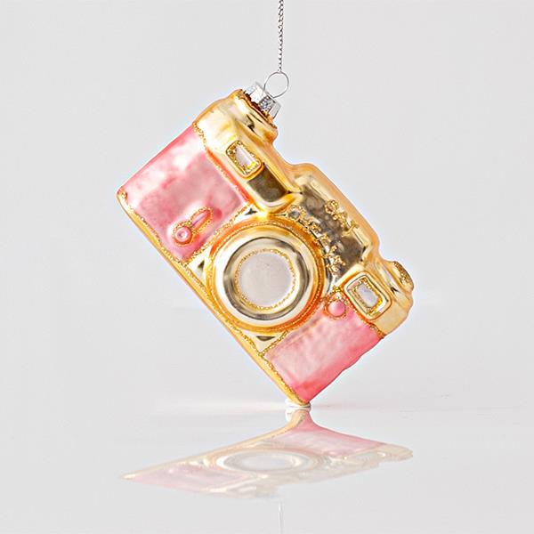 ADORNO DE CRISTAL, CAMARA, ROSA, 10x4x6cm