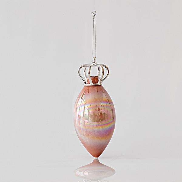 ADORNO DE CRISTAL, ROSA IRIDISCENTE, CON CORONA, SET 2PZS, 6x14,8cm