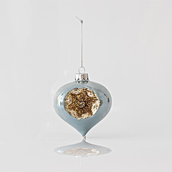 ADORNO DE VIDRIO, CEBOLLA, IRIDISCENTE, MENTA, CON DISEÑO EN RELIEVE DORADO, SET 4PCS, 10cm