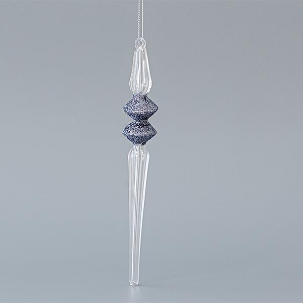 ADORNO DE CRISTAL, TRANSPARENTE, CON BRILLO AZUL, SET 4PZS, 2,8x21cm
