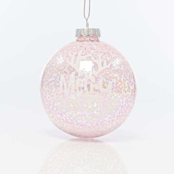 BOLA DE CRISTAL TRANSPARENTE CON ESTRELLAS ROSAS EN EL INTERIOR, SET 4PZS, 8cm