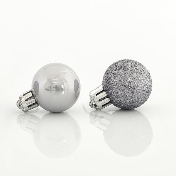 BOLA GRIS, PLÁSTICO, SET 27PZS, (9 PERLA, 18 GLITTER), 3cm